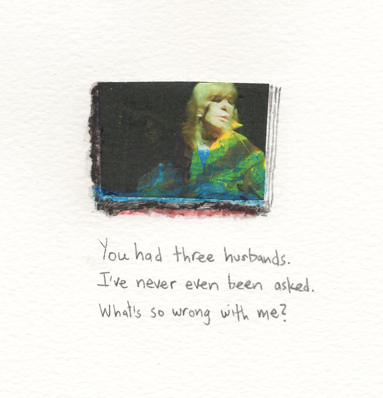 Mom Haiku 14, mixed media on paper, 2022, image and words dimensions 2 ¾” x 2 ½”  paper dimensions 12” x 9” © Libby Saylor