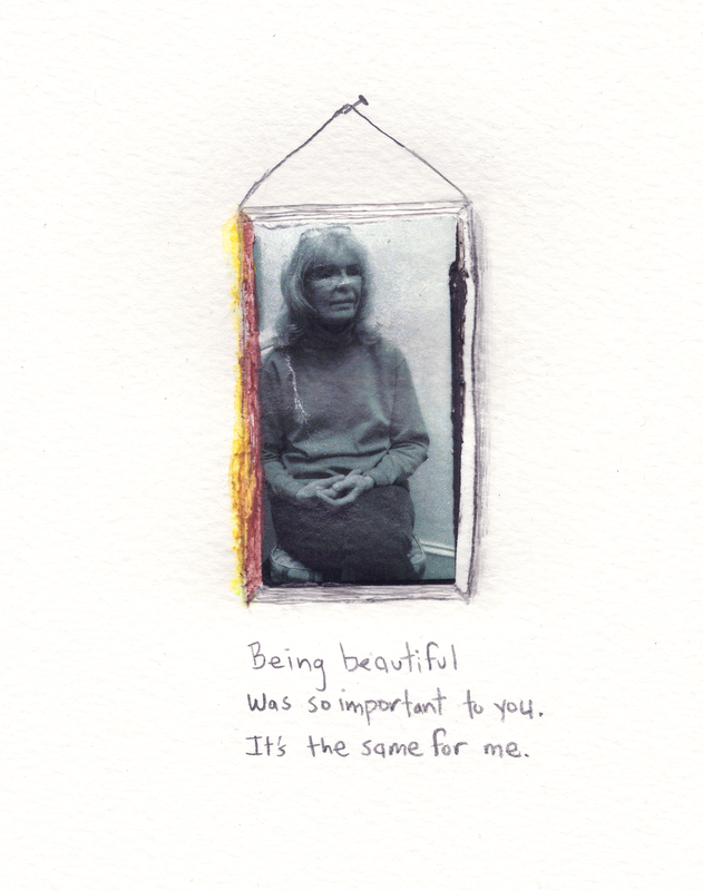 Mom Haiku 6, mixed media on paper, 2022, image and words dimensions 4 ½” x 2” paper dimensions 12” x 9” © Libby Saylor