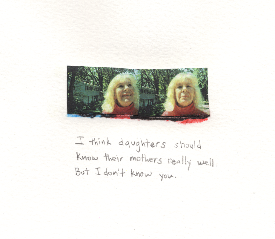 Mom Haiku 7, mixed media on paper, 2022, image and words dimensions 2 ½” x 3” paper dimensions 12” x 9” © Libby Saylor