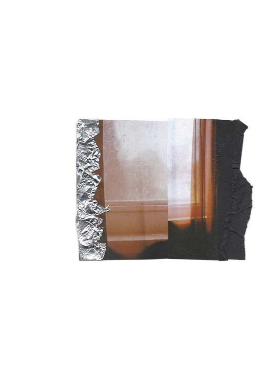 Shelter 14, Xerox, aluminum foil, and tissue paper on paper, 7.5