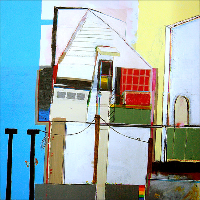 Suburbanscape I, mixed media on canvas, 30″ x 30″ 2010, by Libby Saylor, The Goddess Attainable