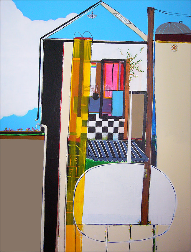 Suburbanscape III, mixed media on canvas, 30″ x 40″ 2010, by Libby Saylor, The Goddess Attainable