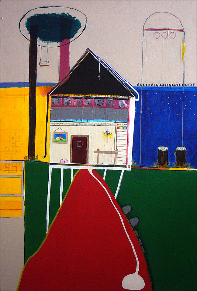 Suburbanscape IV, mixed media on canvas, 24″ x 36″ 2010, by Libby Saylor, The Goddess Attainable