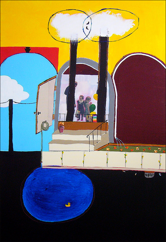 Suburbanscape V, mixed media on canvas, 24″ x 36″ 2010, by Libby Saylor, The Goddess Attainable